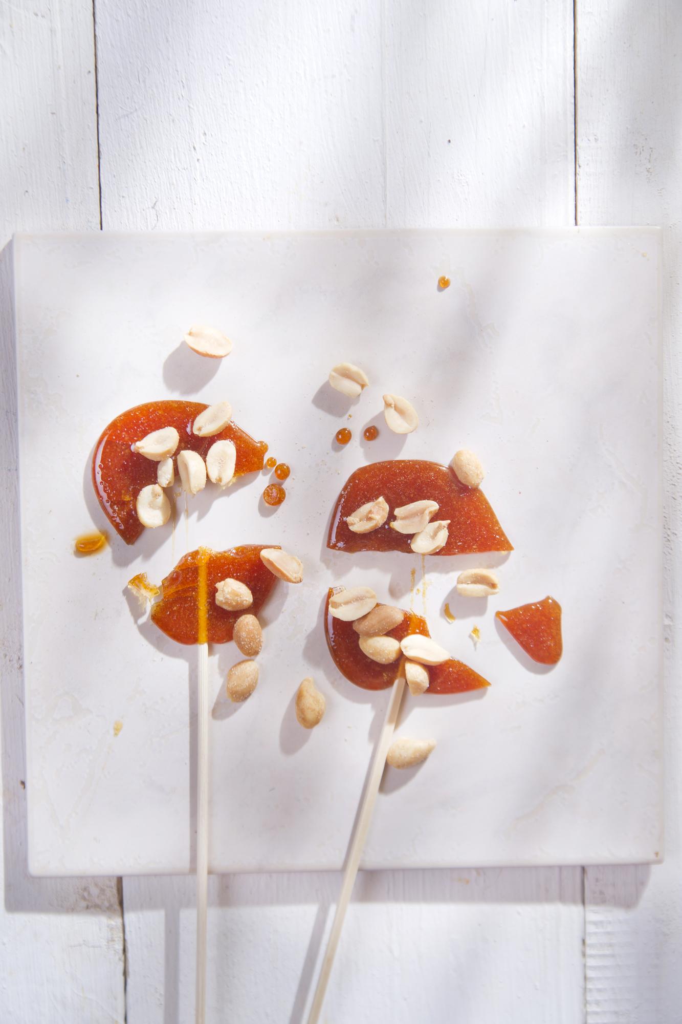 Artful dessert with caramel shards on ceramic